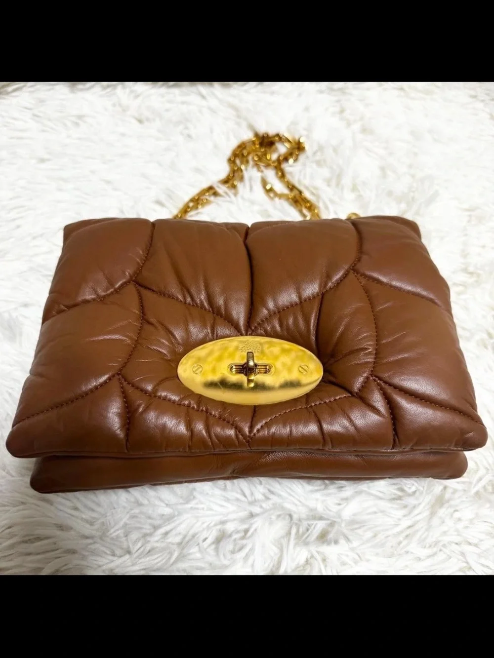 Mulberry Brown Quilted Leather Shoulder Bag with Gold Hardware